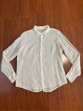Free People CP Shades Linen Long Sleeve White Button Down Blouse Womens Small